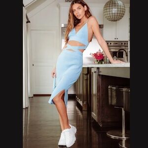 Janet Light Blue Ribbed Two-Piece Midi
Dress